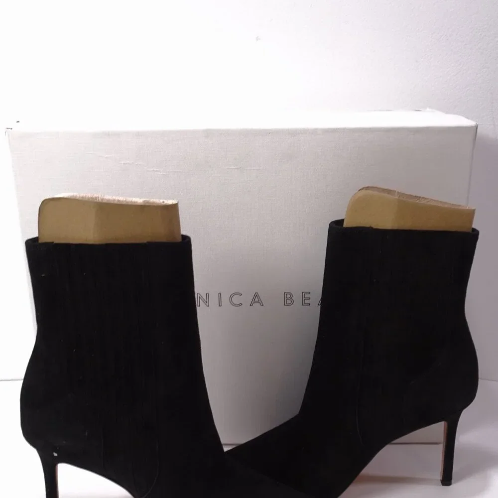 Veronica BEARD LISA STILETTO-HEEL BOOTIE Boots NIB 498 8.5 Black Suede